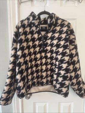 YPB Black & Cream Houndstooth Sherpa Jacket